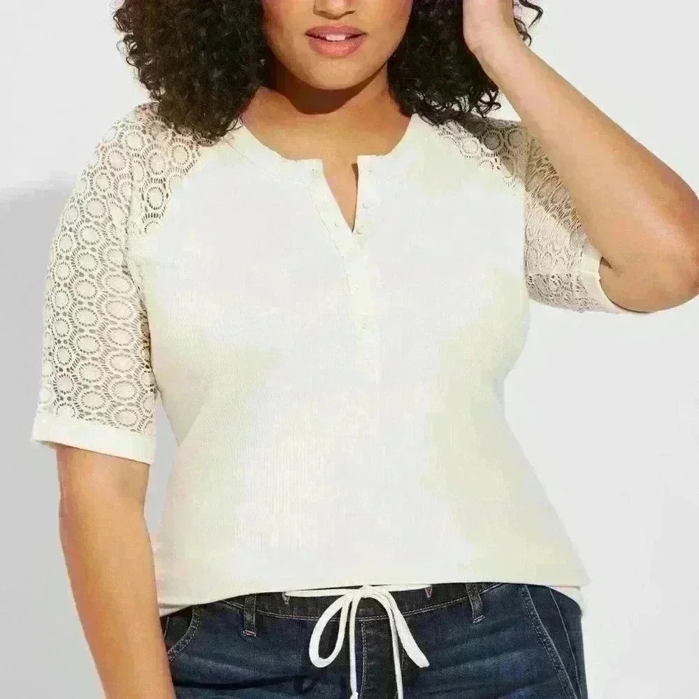 Torrid Fitted Super Soft Rib Lace Henley Top 4 4X 26